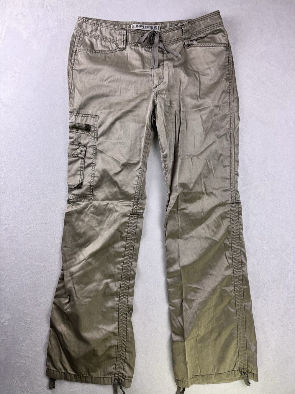 Express Cargo Pants Women’s Size 12 Light Taupe Satin Drawstring Waist